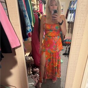 Orange and Pink High Low Sundress with Spaghetti Straps